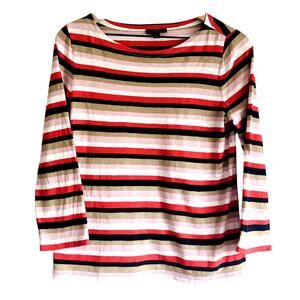 J Crew | Striped 3/4 Sleeve Boatneck 100% Cotton Tee | Sz Small | Elevated Basic